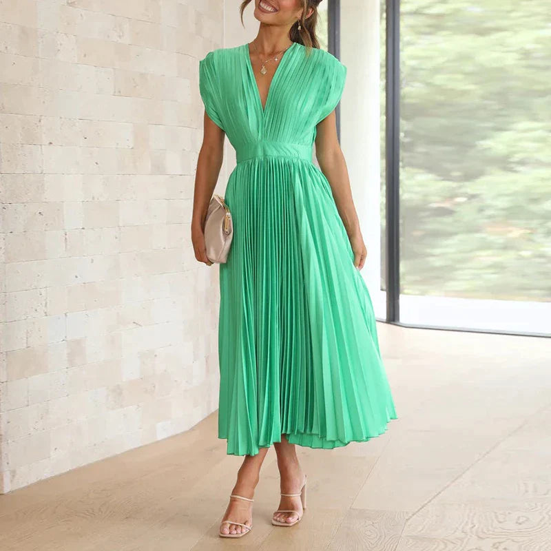 Adele - Maxi Dress with V-neck and Pleats