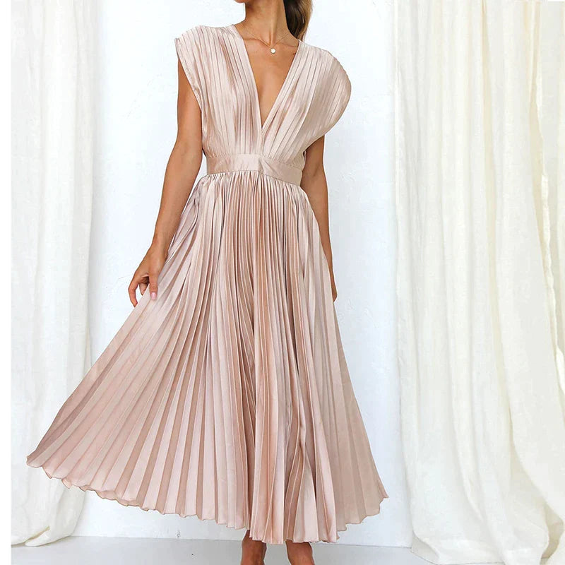 Adele - Maxi Dress with V-neck and Pleats