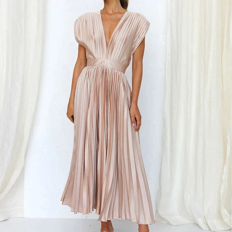 Adele - Maxi Dress with V-neck and Pleats