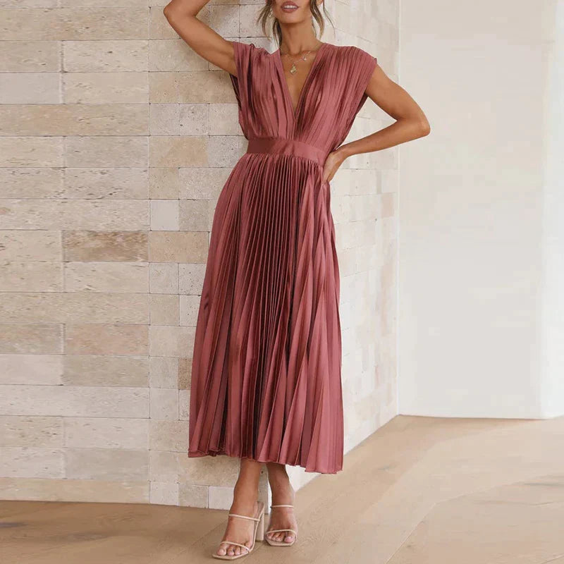 Adele - Maxi Dress with V-neck and Pleats