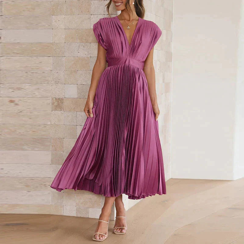 Adele - Maxi Dress with V-neck and Pleats