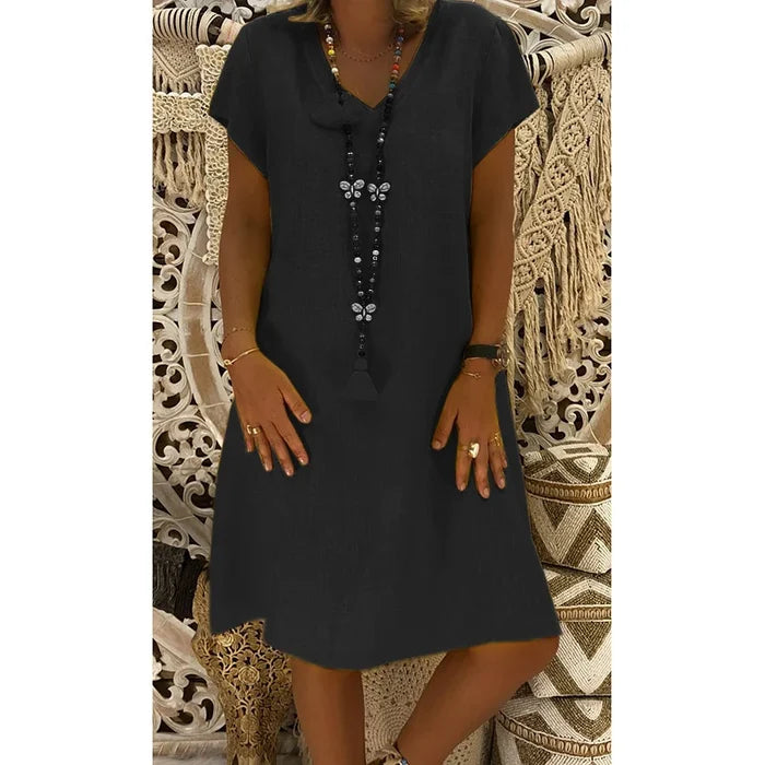 Senne - Casual midi dress with V-neckline