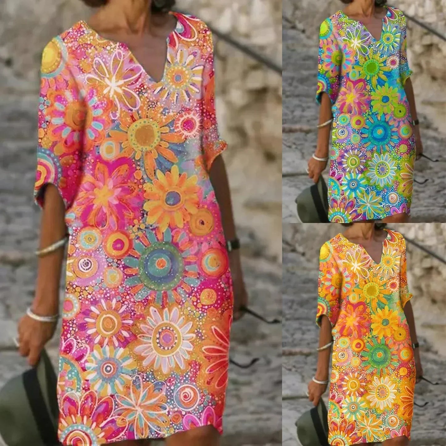 Jelissa™ - Floral print dress with V-neck