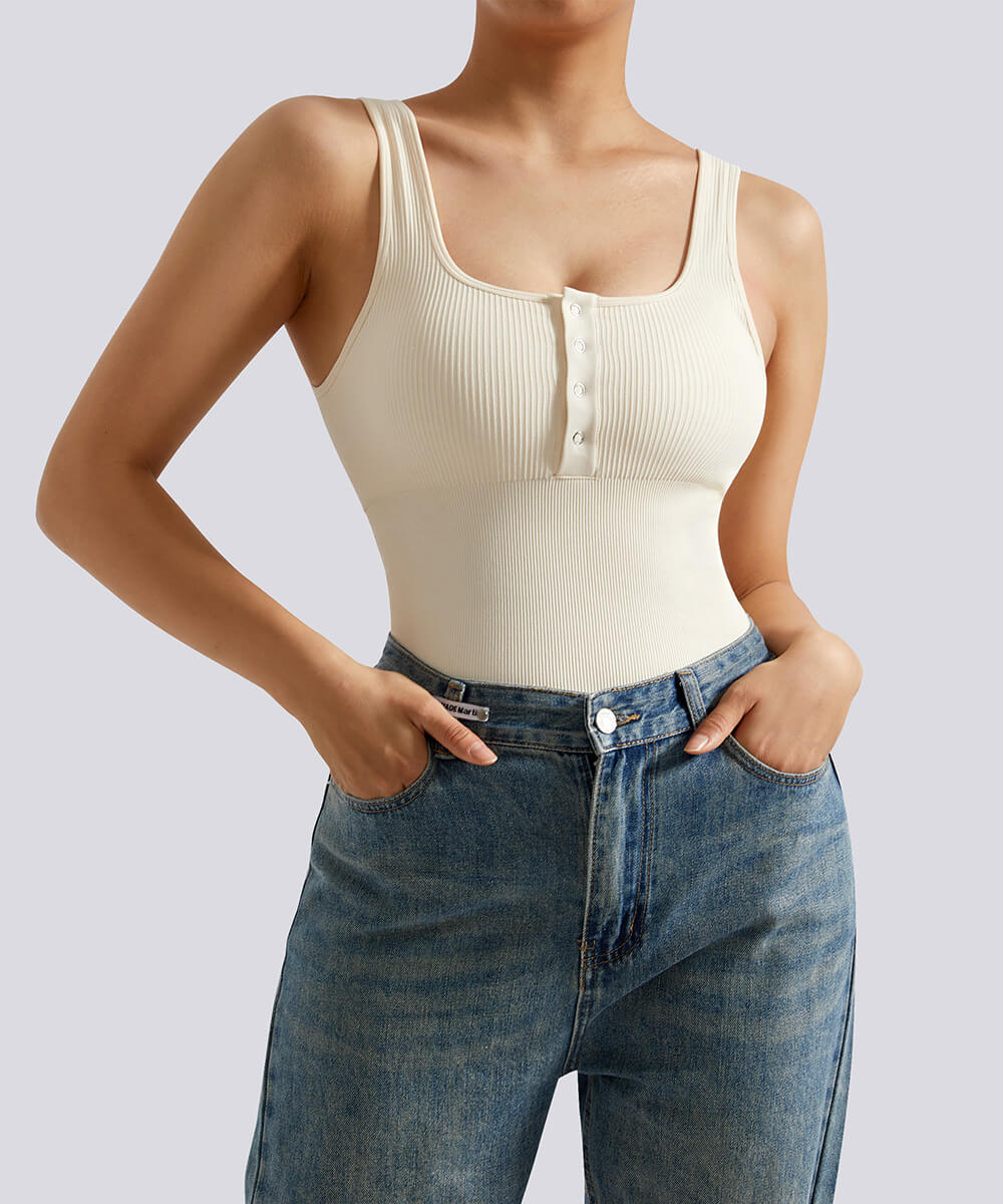 Thread Press Botton Tummy Control Bodysuit