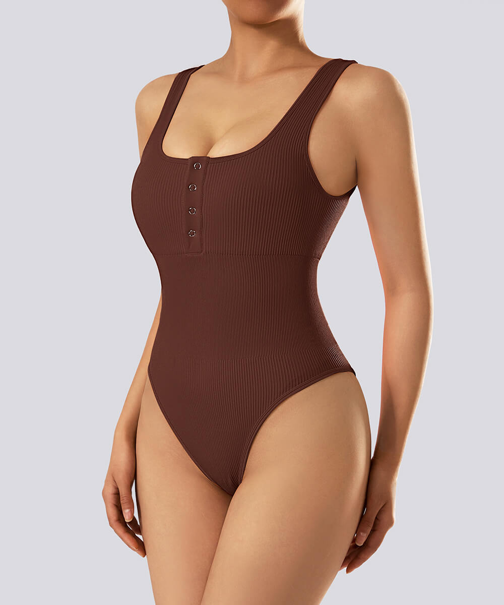 Thread Press Botton Tummy Control Bodysuit